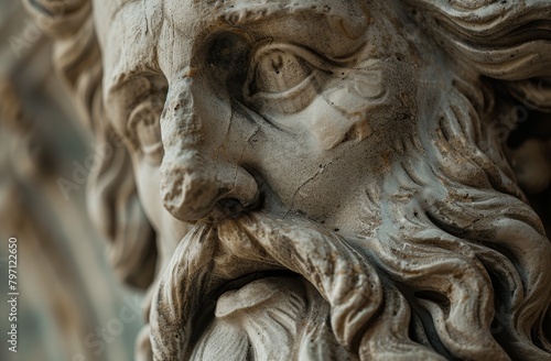Close-up of a weathered classical sculpture