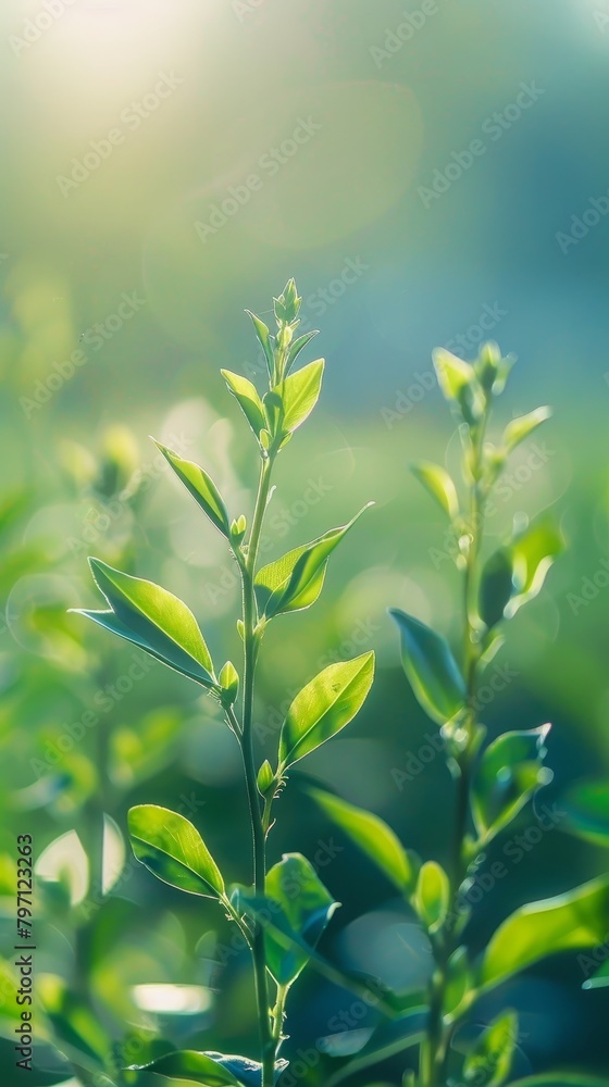 Obraz premium Sunlit Fresh Green Plant in Soft Focus