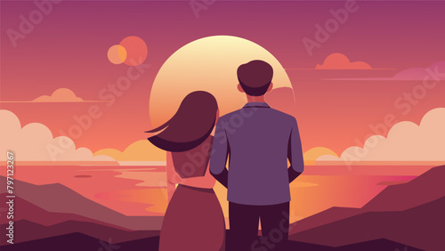 With the setting sun casting hues of pink and orange across the sky the couple held each other close grateful for the love that had only grown. Vector illustration