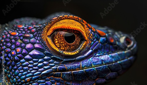 Close-up of a Colorful Reptile Eye and Scales © Balaraw