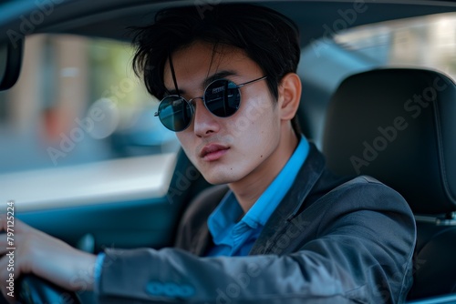 Young businessman driving a car with confidence © Balaraw