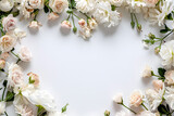 Stylish elegant feminine flat lay white floristic background copy space mockup.