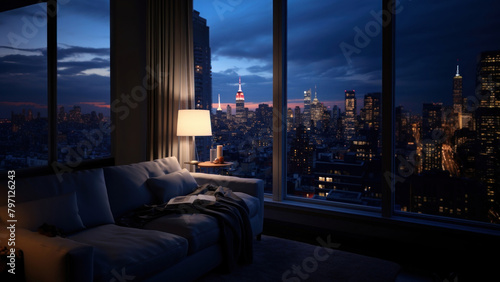 New york Apartment with night sky.