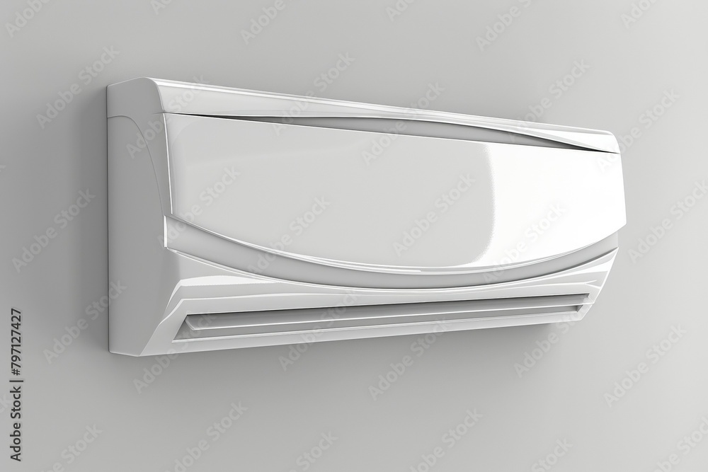 A white air conditioner with black handle. Summer heat concept A white air conditioner with black handle. Summer heat concept