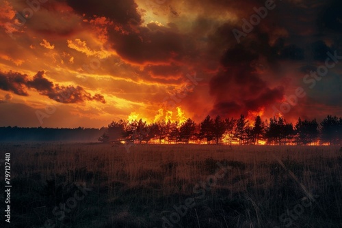 A field of dry grass is on fire, with a dark sky overhead © top images