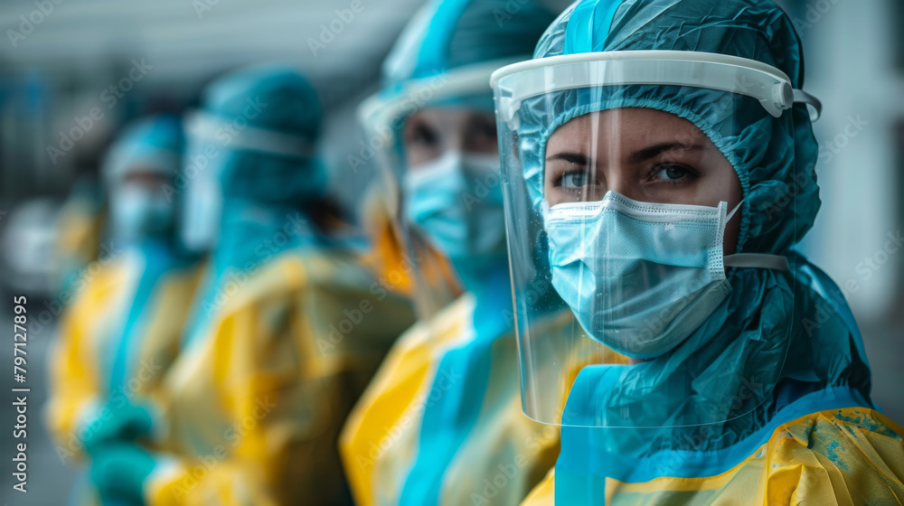 Frontline medical staff in full PPE gear ready to tackle healthcare challenges. Frontline medical staff in full PPE gear ready to tackle healthcare challenges.