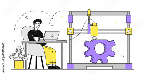 Man with 3d printer vector simple