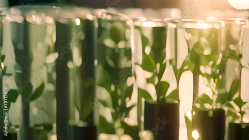Row of Test Tubes Filled With Plants Generative AI photo