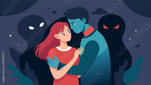 A moment of vulnerability as the couple expresses their fears and insecurities to each other leading to a stronger emotional bond.. Vector illustration