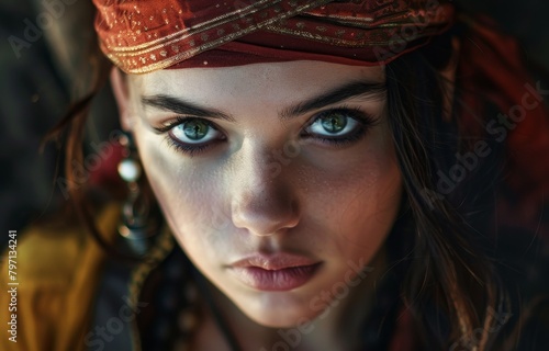 Intense gaze of a young woman with striking eyes