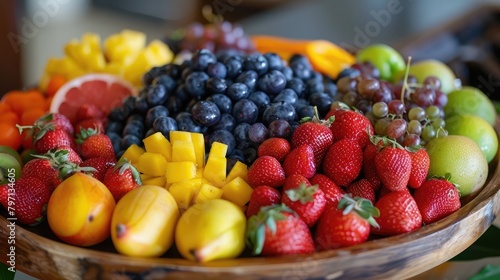 Acai berries and other antioxidant-rich fruits arranged in a beautiful fruit platter  enticing viewers with the allure of superfood nutrition.