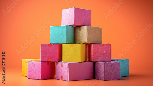 colorfully wrapped boxes stacked for creative gift packaging and delivery concepts