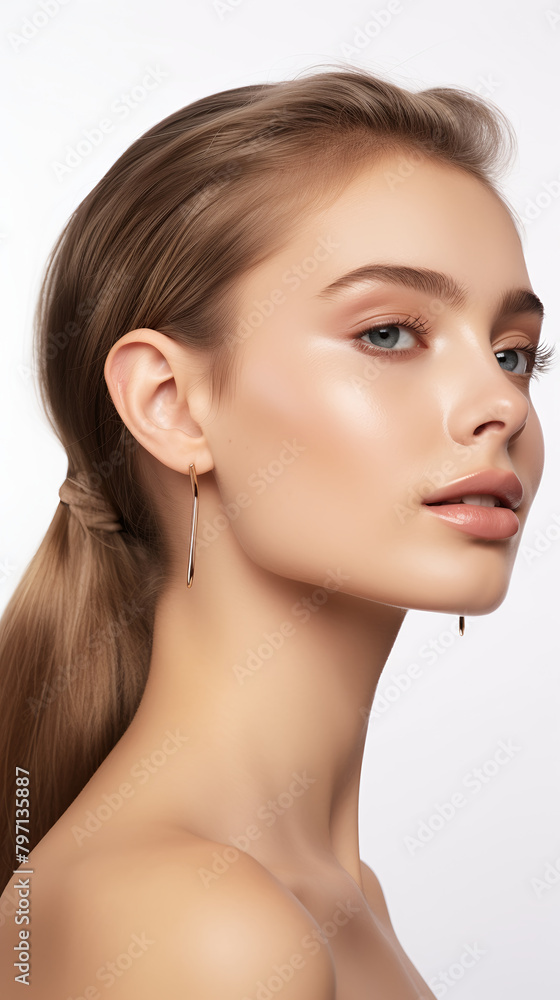Portrait of a beautiful and elegant woman looking to the side. Professional Model and Isolated background Portrait of a beautiful and elegant woman looking to the side. Professional Model and Isolated background