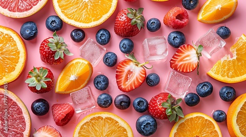 tropical fruit mix and berry with ice cube