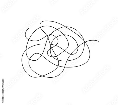 Tangled line simple doodle outline hand drawn vector illustration, abstract thin anime scribble element, concept of mental disorder, confusion, linear icon