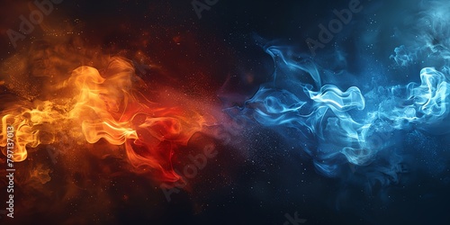 Blue red smoke on dark background