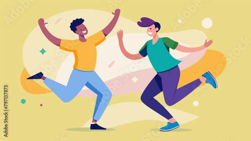 Two men dancing in a Zumba class their energy and joy radiating as they move to the music..