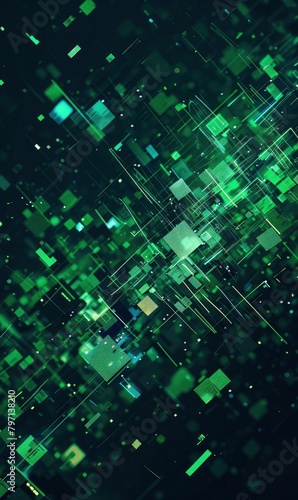 digital green abstract background with pixelated elements and glitch effects, perfect for creating a futuristic and avant-garde vibe