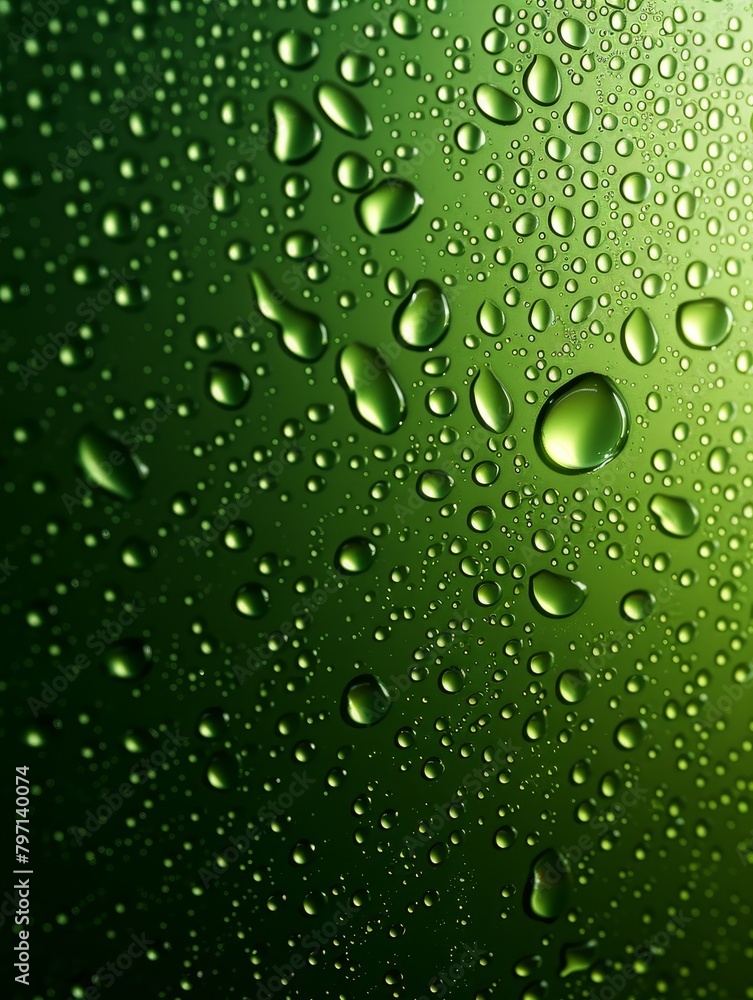 Close-up of water droplets on a green surface Close-up of water droplets on a green surface