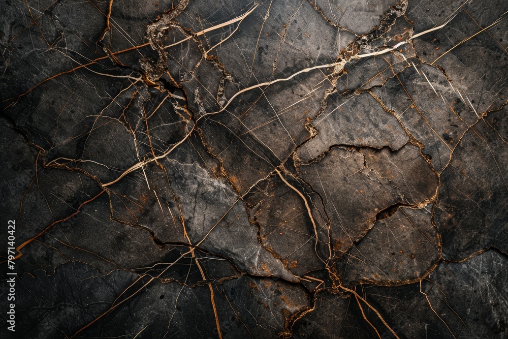 Intricate network of cracks and textures on a dark stone surface Intricate network of cracks and textures on a dark stone surface