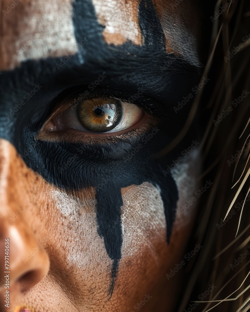 Intense gaze with tribal face paint