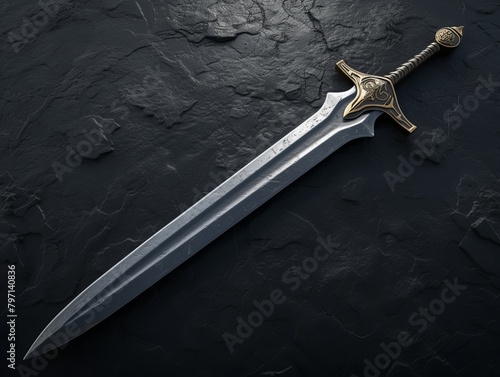 Elegant medieval sword on a dark textured background