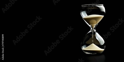 Hourglass on a Black Background Reflecting Time Passing
