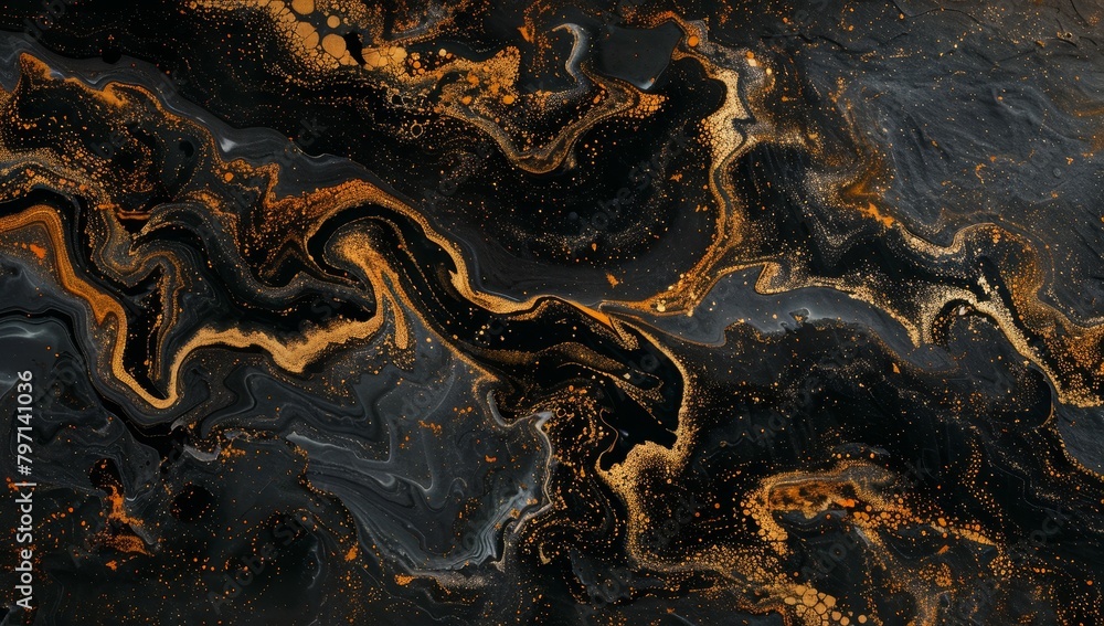 Fototapeta premium Abstract golden swirls on a black background