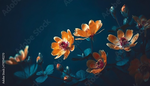 blooming flowers on blue background