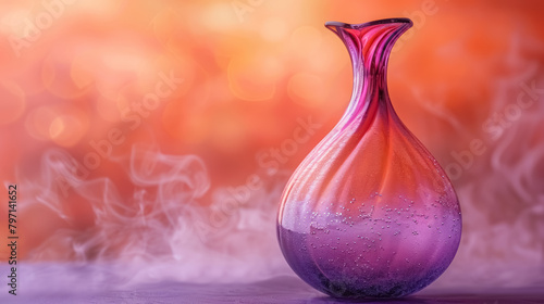 elegant purple glass vase against warm orange bokeh background with artistic blur