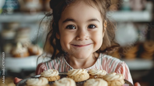 joyful child holding a tray of homemade cookies  radiating happiness and excitement for sweet treats.