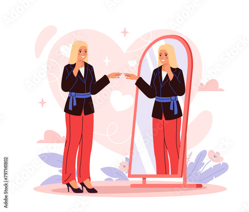 Self love woman at mirror vector