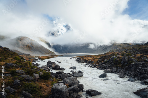 White Mountain Cap with foggy river in morning light