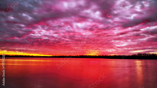 Fiery sunset over the lake.