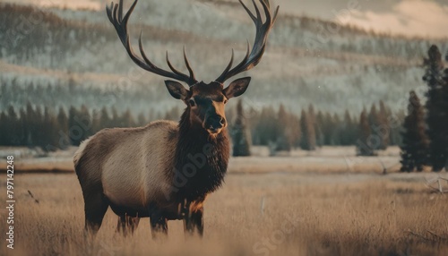 north american elk the elk or wapiti cervus canadensis in the natural habitat yellowstone np photo
