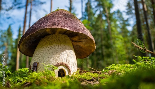 mushroom shaped house in the middle of the forest home for elves and sprites generative ai photo