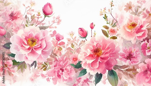 floral pink background watercolor flowers illustration