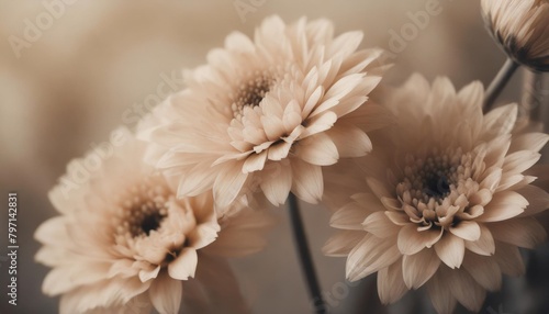 beautiful romantic beige three flowers natural light background macro