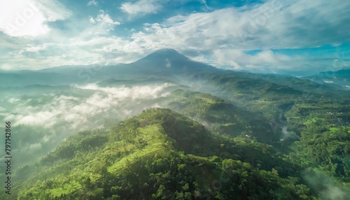 timelapse philippines landscape aerial mist hills view at sunny day majestic nobody nature scape with mount and valley in abudant green plants grasses trees soft light hyperlapse drone shot photo