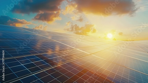Solar panels glistening under the sun, harnessing renewable energy for a sustainable future.
