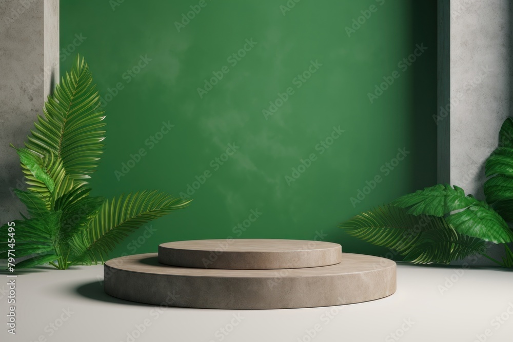 Podium scene with leaf platform furniture indoors green. Podium scene with leaf platform furniture indoors green.