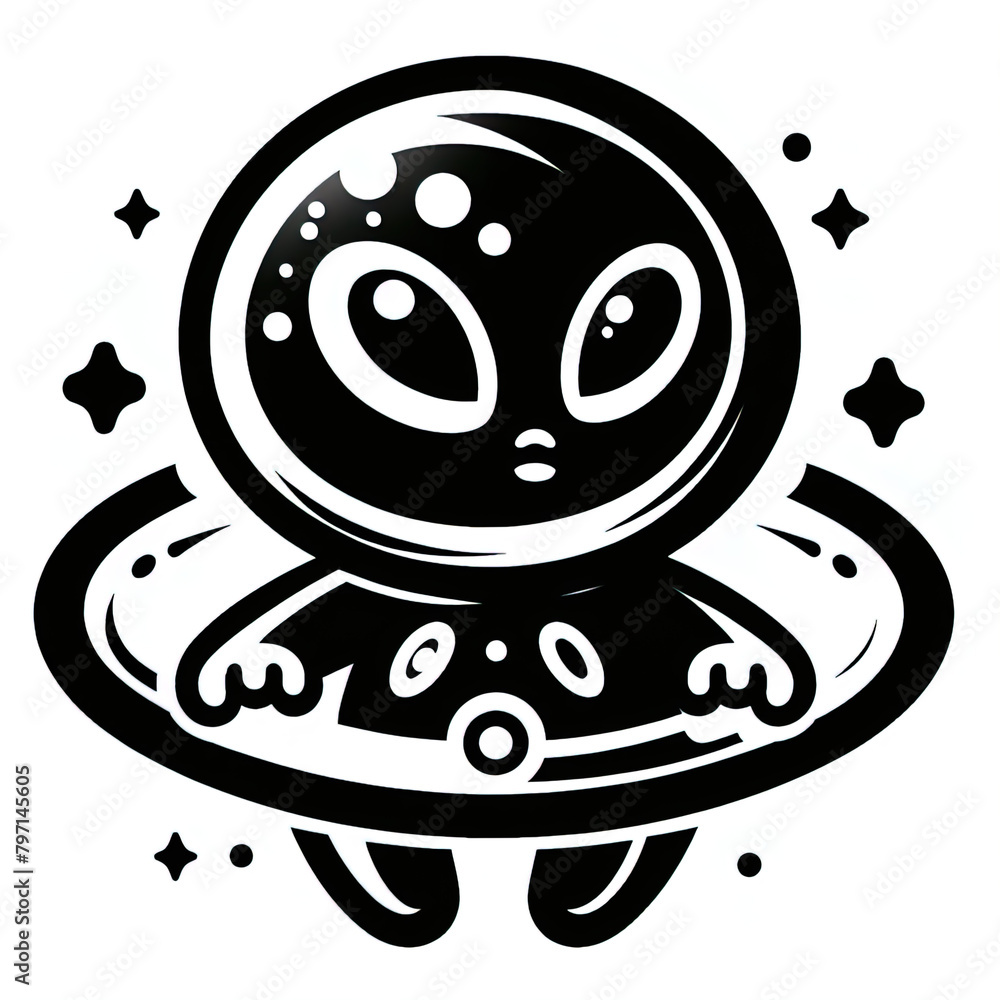 Obraz premium Eine minimalistische schwarz weiße Vektorgrafik eines kleinen Aliens