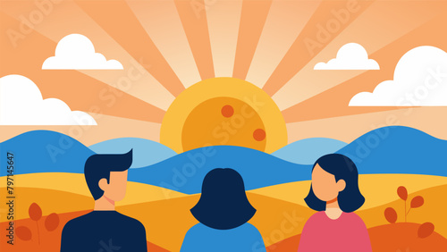 With each new ray of sunlight our conversations deed as if guided by the calm and serene energy of the sunrise.. Vector illustration