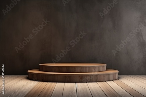 Podium scene with wooden platform blackboard hardwood indoors.