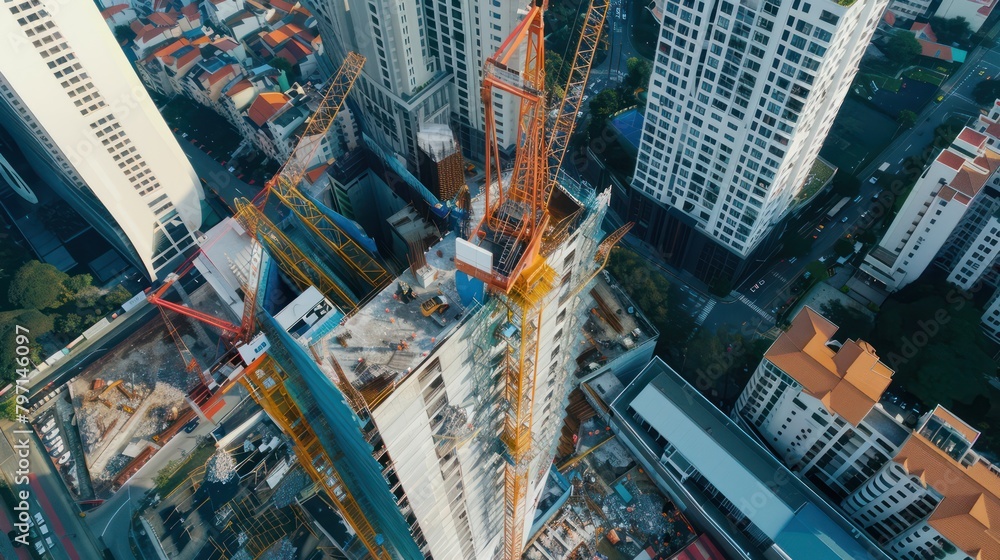 Fototapeta premium photo of construction site with Tower crane building skyscraper