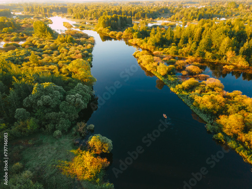 top view of the river and forest © Evgenii Ryzhenkov