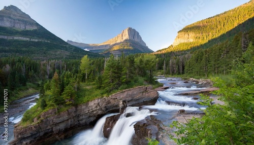 sunset at triple falls in glacier national park montana usa © Deven