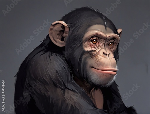 Chimpanzee monkey isolated on gray background. 3d illustration