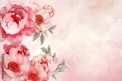 Floral watercolor background feminine flowers in pastel colors. Mockup Mother's Day, Valentine's day, Women's day postcard.