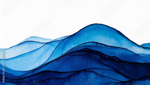 abstract indigo blue watercolor waves mountains on white background © Deven